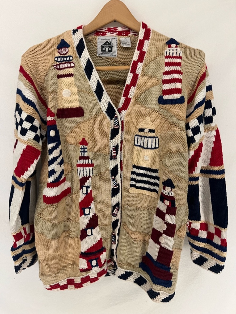 Vintage Storybook Knits Lighthouse Nautical Knit Cardigan Sweater Size S
